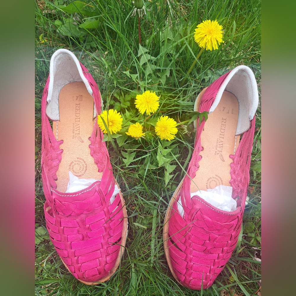 RedHawk Vegetable Tanned Leather  Huaraches Sandals Pink Sz7 New